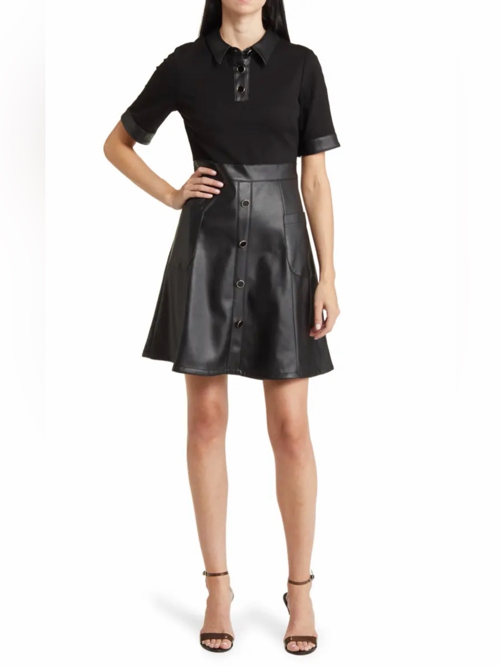 Eliza J Black Mixed Media Shirtdress Size 6 NWT